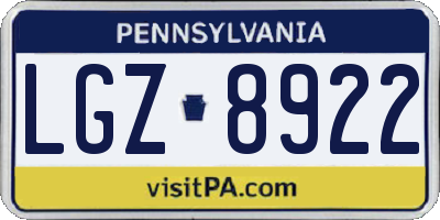 PA license plate LGZ8922