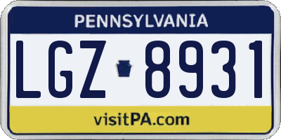 PA license plate LGZ8931
