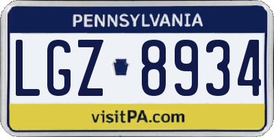 PA license plate LGZ8934