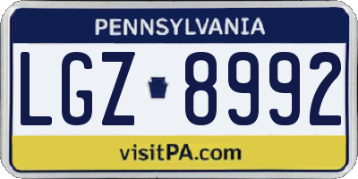 PA license plate LGZ8992