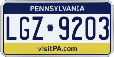 PA license plate LGZ9203