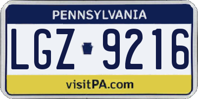 PA license plate LGZ9216