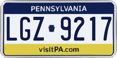 PA license plate LGZ9217