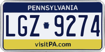 PA license plate LGZ9274