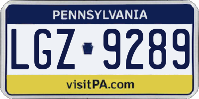 PA license plate LGZ9289