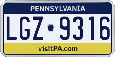 PA license plate LGZ9316