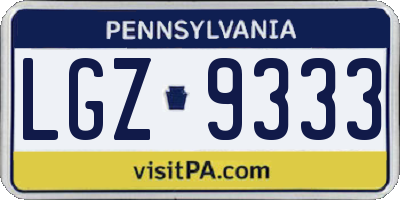PA license plate LGZ9333