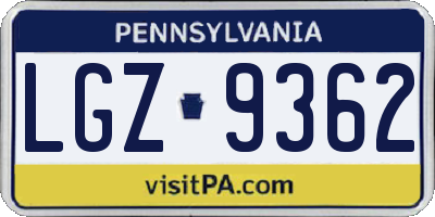 PA license plate LGZ9362