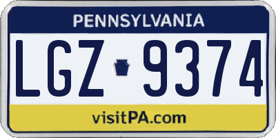 PA license plate LGZ9374