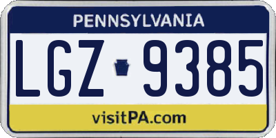 PA license plate LGZ9385