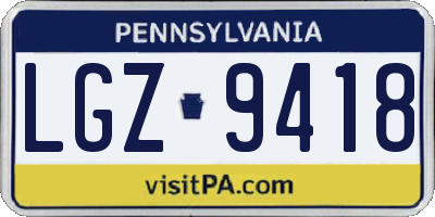 PA license plate LGZ9418