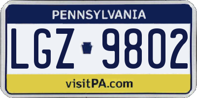 PA license plate LGZ9802