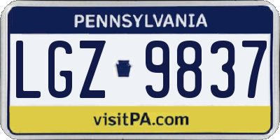 PA license plate LGZ9837