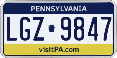 PA license plate LGZ9847