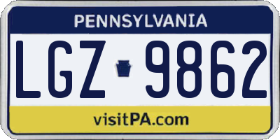 PA license plate LGZ9862