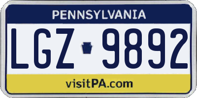 PA license plate LGZ9892
