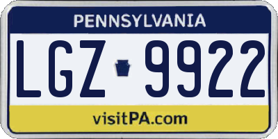PA license plate LGZ9922