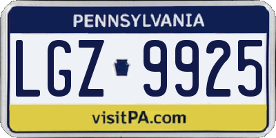 PA license plate LGZ9925