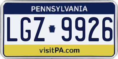 PA license plate LGZ9926