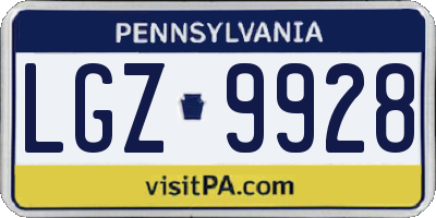 PA license plate LGZ9928