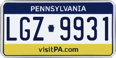 PA license plate LGZ9931