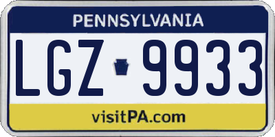 PA license plate LGZ9933
