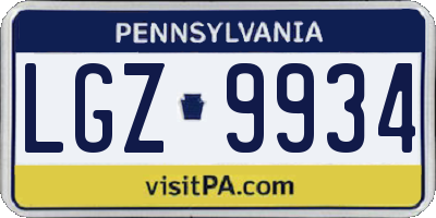 PA license plate LGZ9934