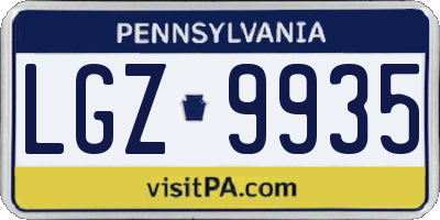 PA license plate LGZ9935