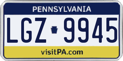 PA license plate LGZ9945