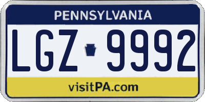 PA license plate LGZ9992