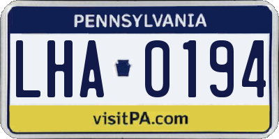 PA license plate LHA0194