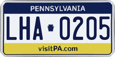 PA license plate LHA0205