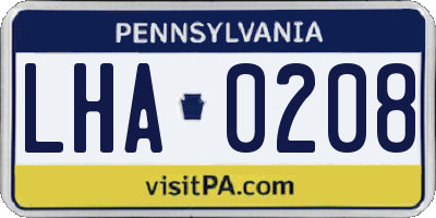 PA license plate LHA0208