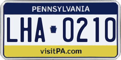 PA license plate LHA0210