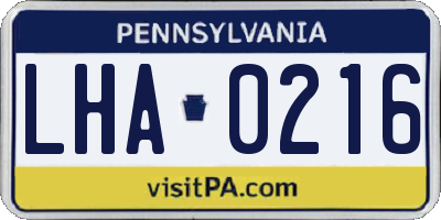 PA license plate LHA0216