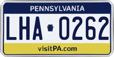 PA license plate LHA0262