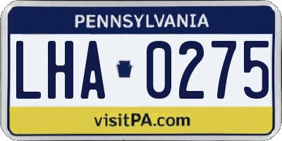 PA license plate LHA0275