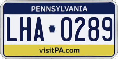 PA license plate LHA0289