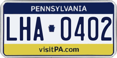 PA license plate LHA0402