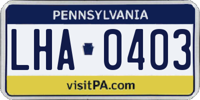PA license plate LHA0403