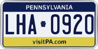 PA license plate LHA0920