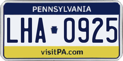 PA license plate LHA0925