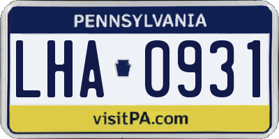 PA license plate LHA0931