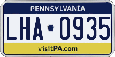 PA license plate LHA0935