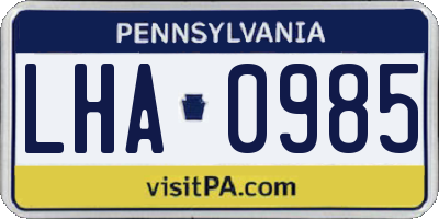 PA license plate LHA0985
