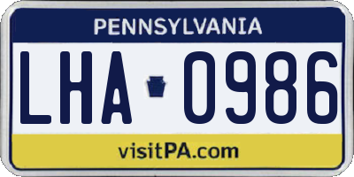 PA license plate LHA0986