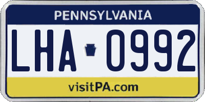 PA license plate LHA0992
