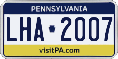 PA license plate LHA2007