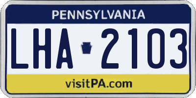 PA license plate LHA2103