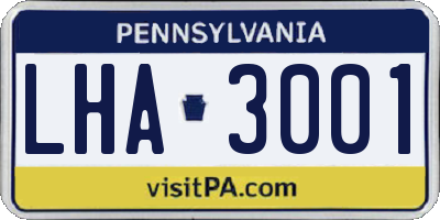 PA license plate LHA3001